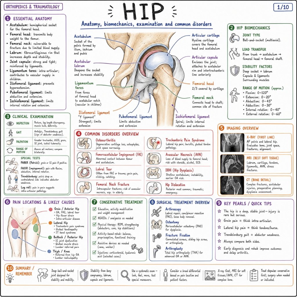 Hip: Anatomy, Biomechanics, Examination & Common Disorders